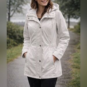Jessica Simpson White Hooded Rain Jacket. Lightweight Waterproof Coat Pockets XS